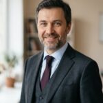 Портрет уверенного российского бизнесмена на нейтральном фоне для сайта правового сопровождения онлайн-магазинов